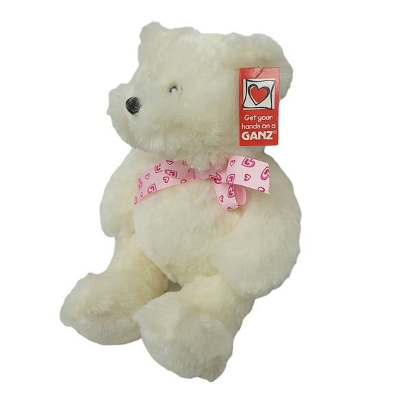 Ganz Cuddles Teddy Bear Plush Pink Heart Bow 12" Stuffed Animal Toy White - Picture 3 of 10
